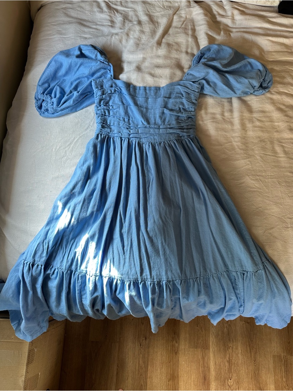 Abercrombie & Fitch Emerson Linen-Blend Blue Puff-Sleeve Dress - Picture 5 of 8